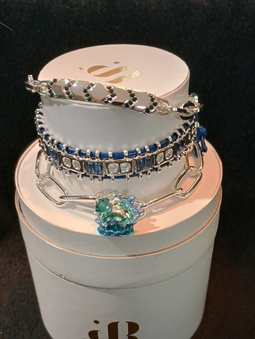 Silver and Blue Multi-Row Women's Bracelet Stack